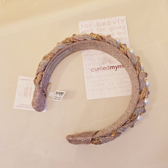 Anthropologie Curried Myrrh Constance Pearled Metallic Braided Headband - Picture 6 of 6